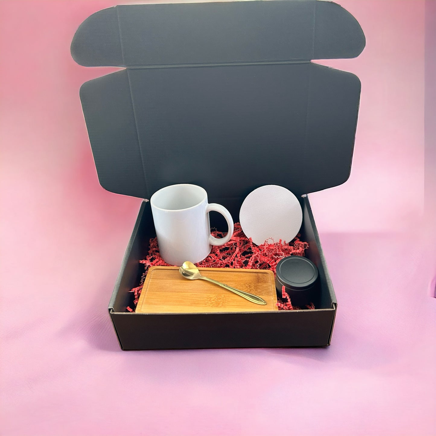 Ready to Gift Tea/Coffee Lover Box: Comes with a Ceramic mug, Neoprene coaster, One Spoon