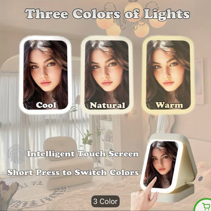 Green personalized travel jewelry box open with LED mirror lit