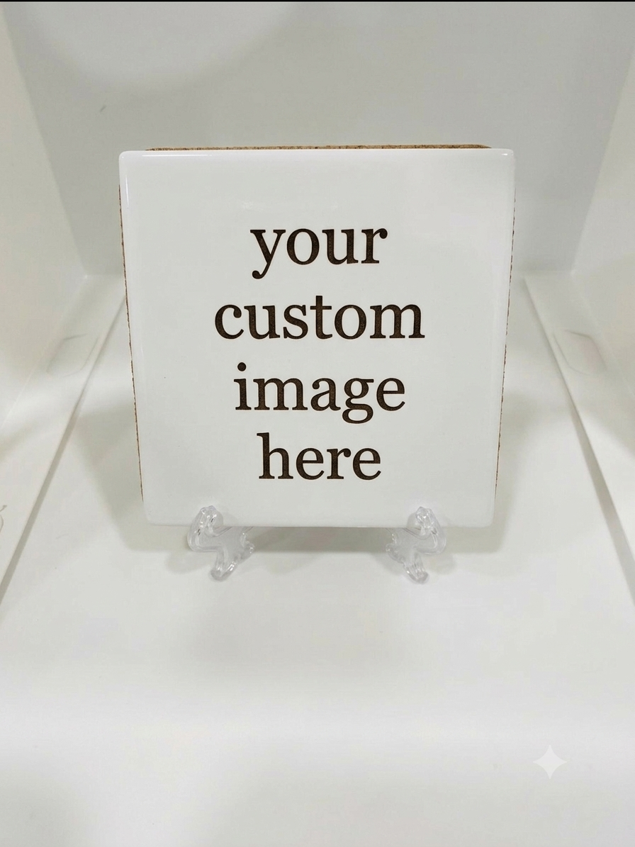 Custom printed square ceramic coaster — add your own photo, name, or design