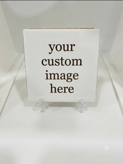 Custom printed square ceramic coaster — add your own photo, name, or design