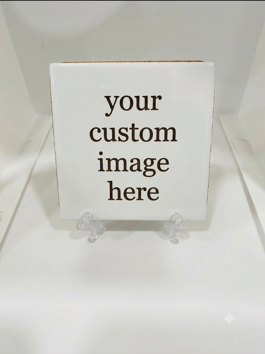 Custom printed square ceramic coaster — add your own photo, name, or design