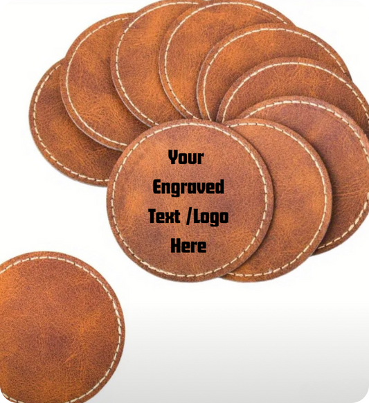 Round brown PU leather patch tag, personalizable with laser engraving
