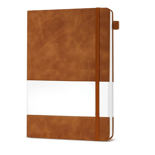 nkhandcraftedgifts tan PU leather journal with an elastic closure band and pen loop for personalized writing