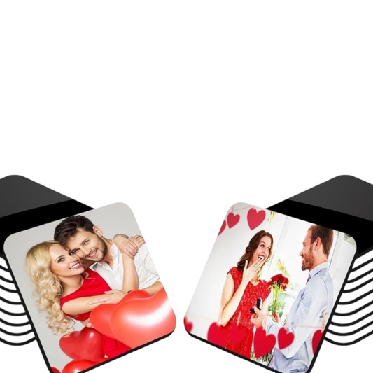 nkhandcraftedgifts square photo magnets featuring romantic couple portraits and heart decorations