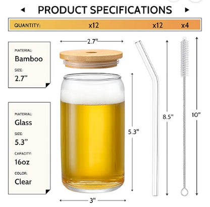 Personalized Libbey Glass Cup with Lid and a Straw