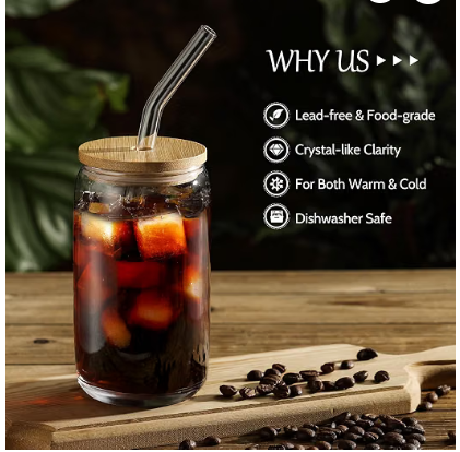 Personalized Libbey Glass Cup with Lid and a Straw