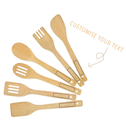 nkhandcraftedgifts 6-piece wooden spatula set with custom engraving areas for personalized kitchen utensils