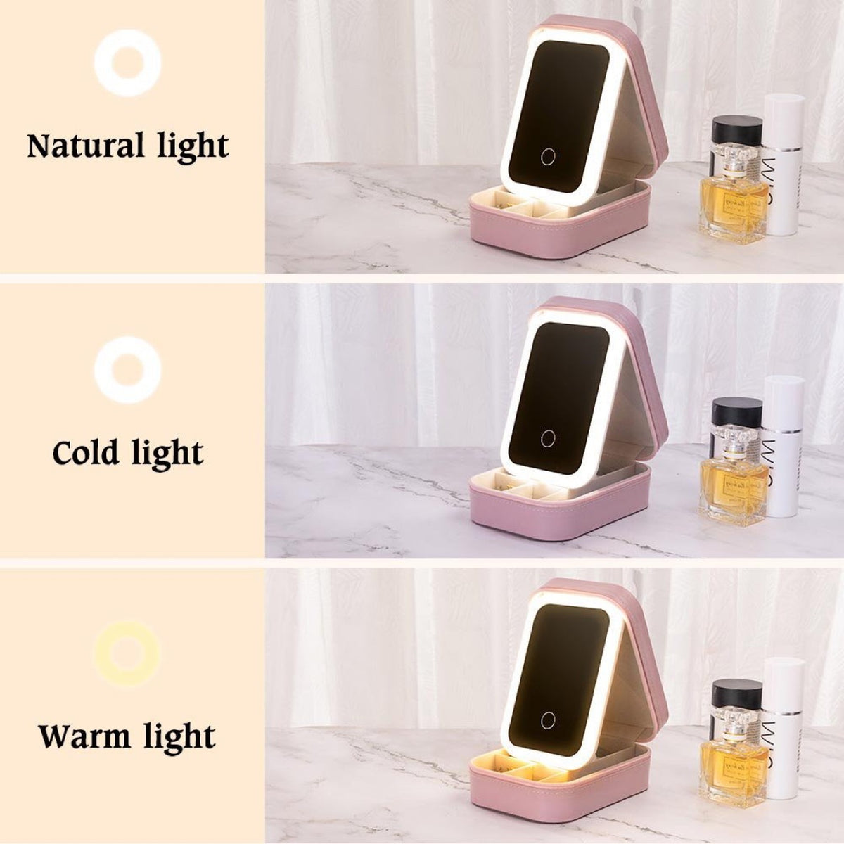 Three LED light modes: cool, natural and warm