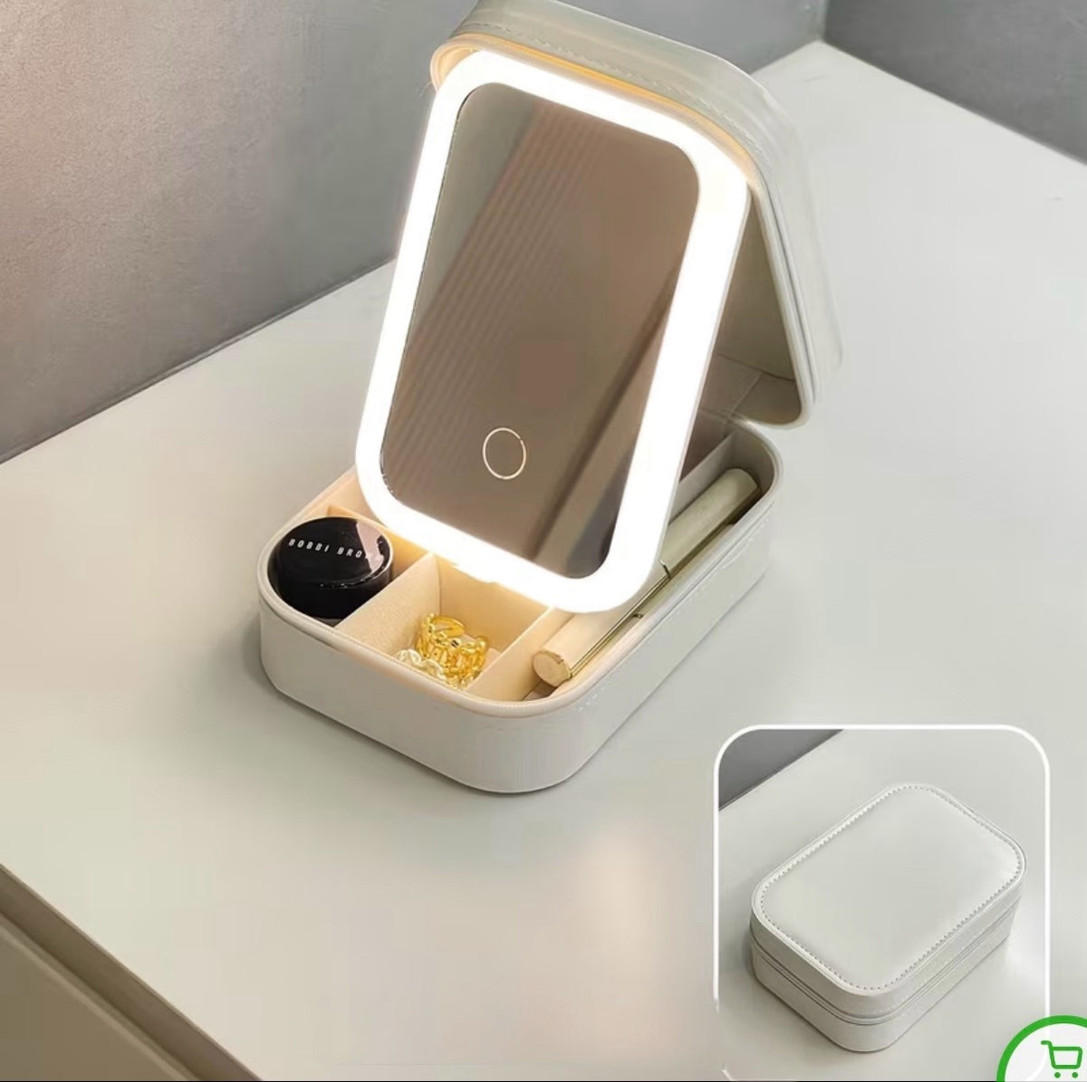 Size guide: LED travel jewelry box measures 6.5 by 4.5 by 2.4 inches