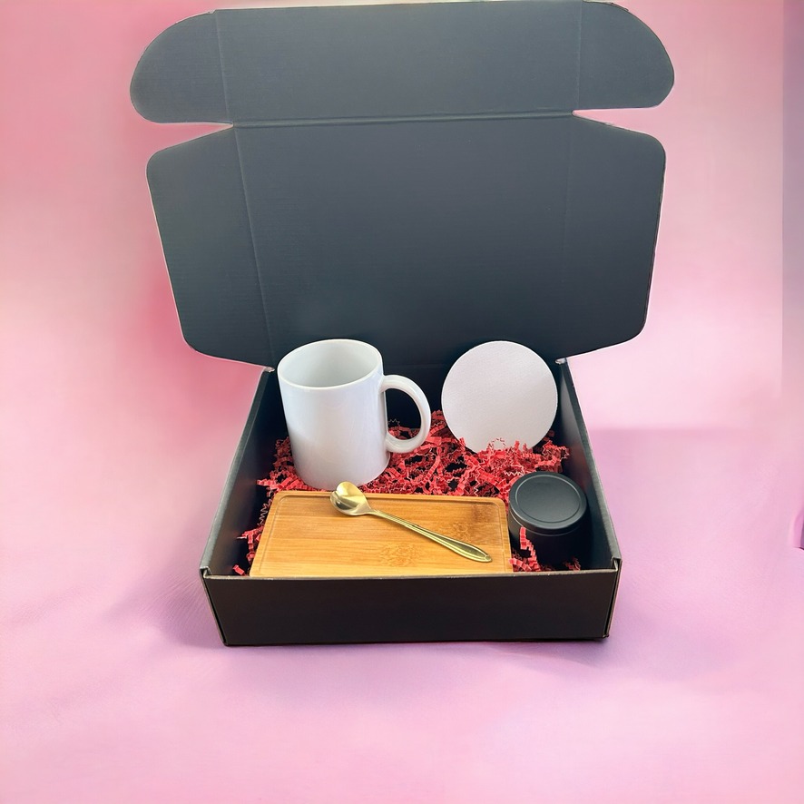 Ready to Gift Tea/Coffee Lover Box: Comes with a Ceramic mug, Neoprene coaster, One Spoon